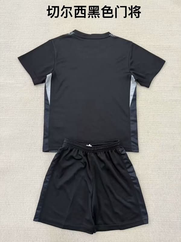 Kids Chelsea 25/26 Goalkeeper Black Soccer Jersey And Shorts