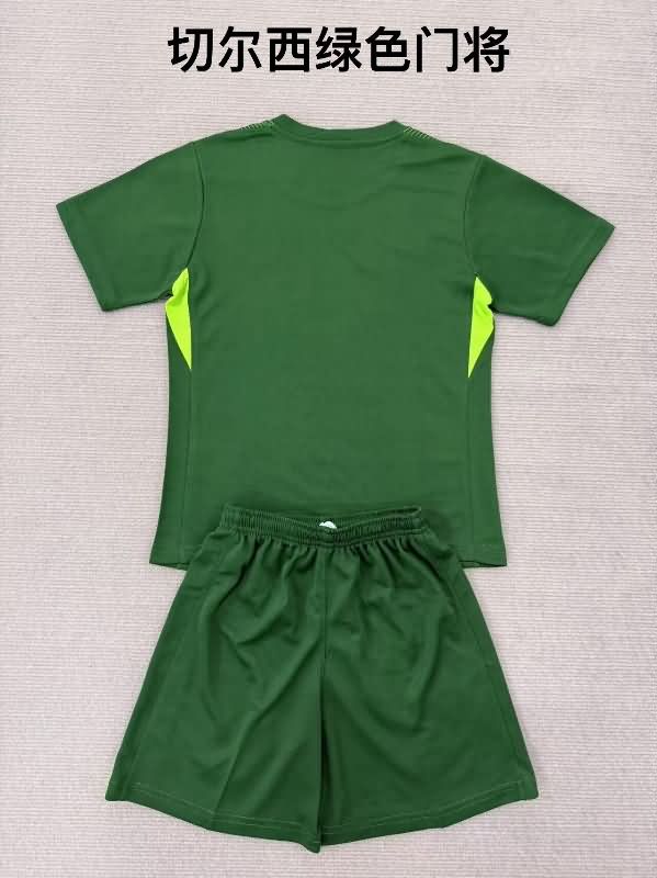 Kids Chelsea 25/26 Goalkeeper Green Soccer Jersey And Shorts