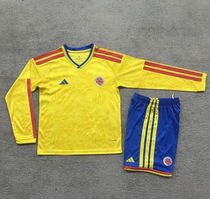 Kids Colombia 2026 World Cup Home Long Sleeve Soccer Jersey And Shorts Kids Colombia 2026 World Cup Home Long Sleeve Soccer Jersey And Shorts