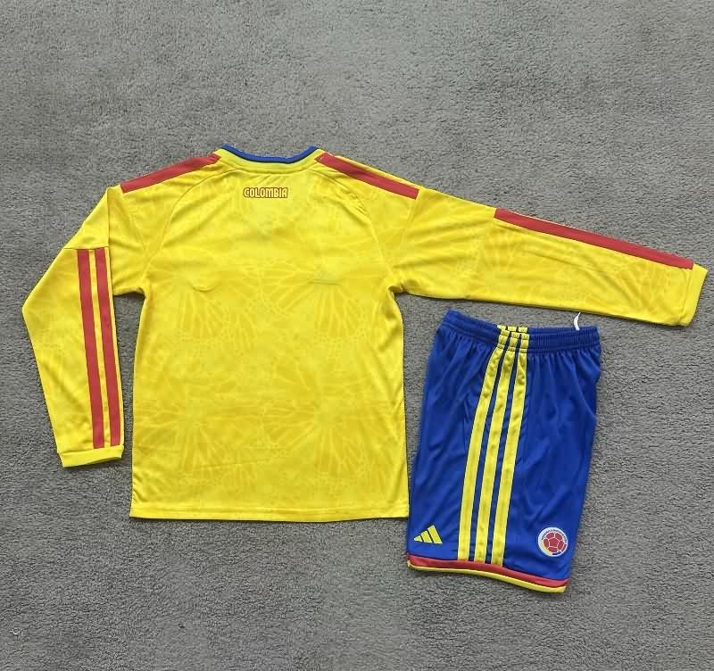 Kids Colombia 2026 World Cup Home Long Sleeve Soccer Jersey And Shorts