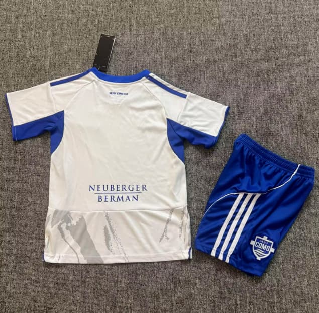 Kids Como 25/26 Away Soccer Jersey And Shorts