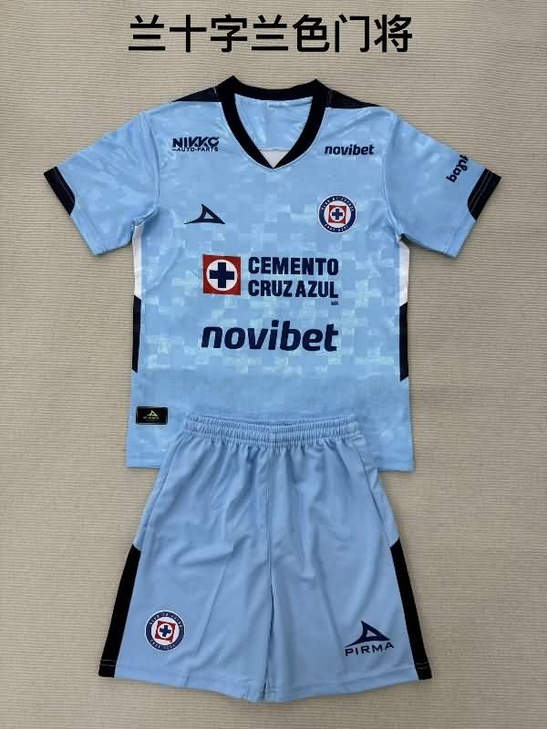 Kids Cruz Azul 25/26 Goalkeeper Blue Soccer Jersey And Shorts Kids Cruz Azul 25/26 Goalkeeper Blue Soccer Jersey And Shorts