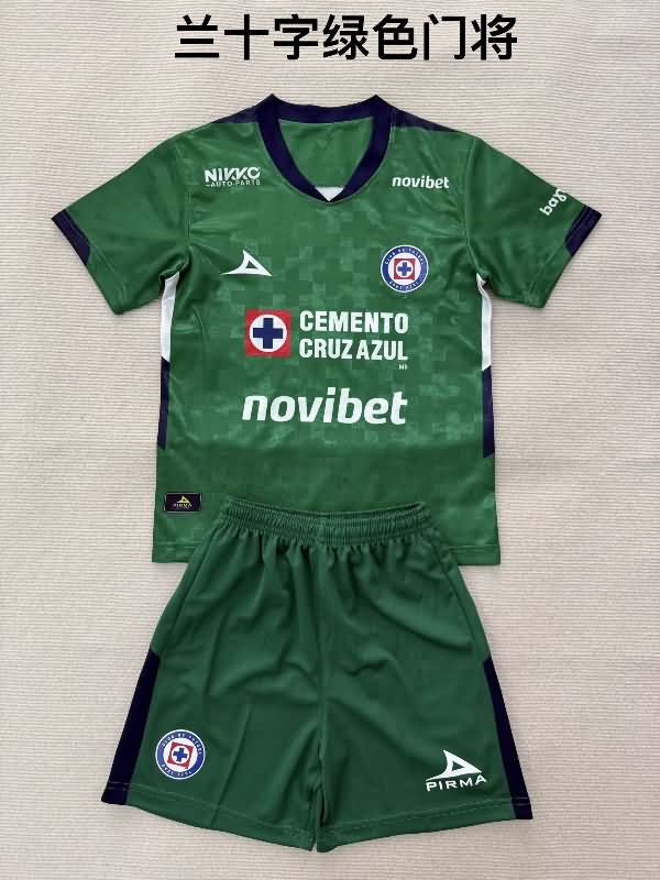 Kids Cruz Azul 25/26 Goalkeeper Green Soccer Jersey And Shorts Kids Cruz Azul 25/26 Goalkeeper Green Soccer Jersey And Shorts