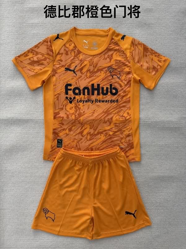 Kids Derby County 25/26 Goalkeeper Orange Soccer Jersey And Shorts