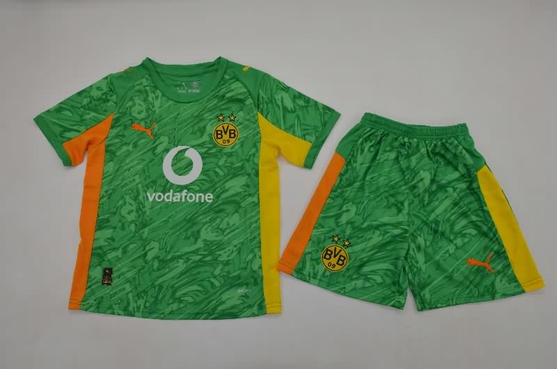 Kids Dortmund 25/26 Goalkeeper Green Soccer Jersey And Shorts Kids Dortmund 25/26 Goalkeeper Green Soccer Jersey And Shorts