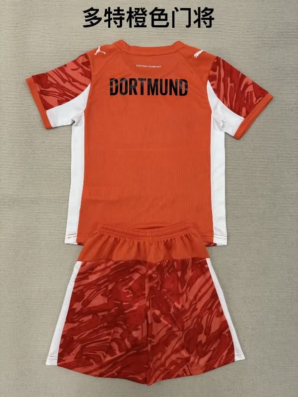Kids Dortmund 25/26 Goalkeeper Orange Soccer Jersey And Shorts