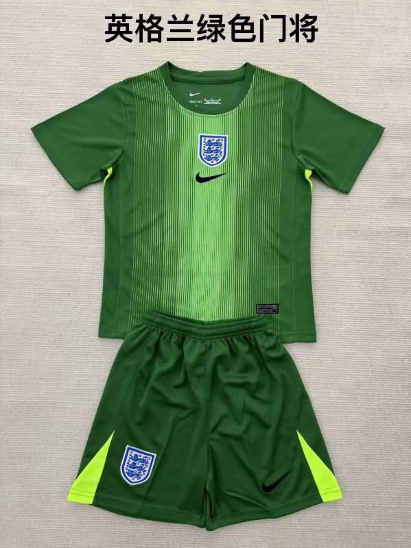 Kids England 2025 Goalkeeper Green Soccer Jersey And Shorts
