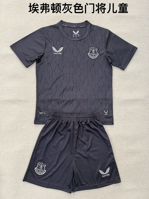 Kids Everton 25/26 Goalkeeper Dark Grey Soccer Jersey And Shorts