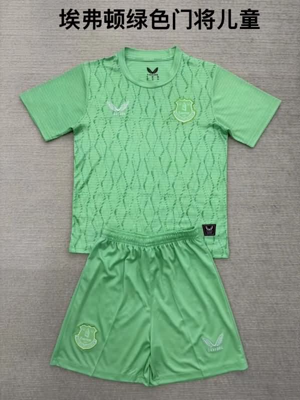 Kids Everton 25/26 Goalkeeper Green Soccer Jersey And Shorts
