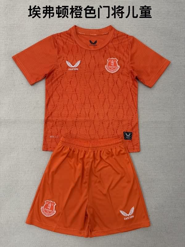 Kids Everton 25/26 Goalkeeper Orange Soccer Jersey And Shorts