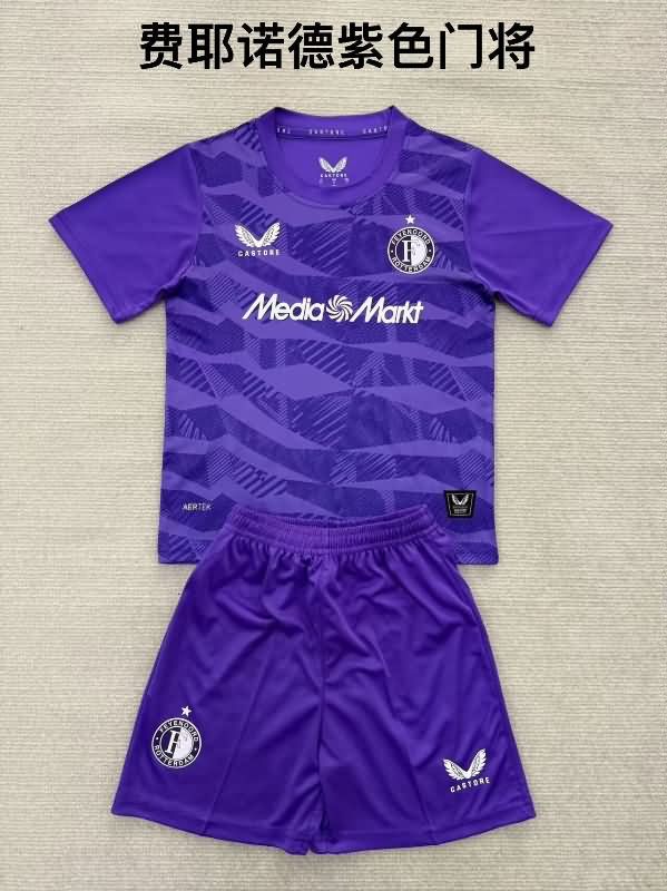 Kids Feyenoord 25/26 Goalkeeper Purple Soccer Jersey And Shorts