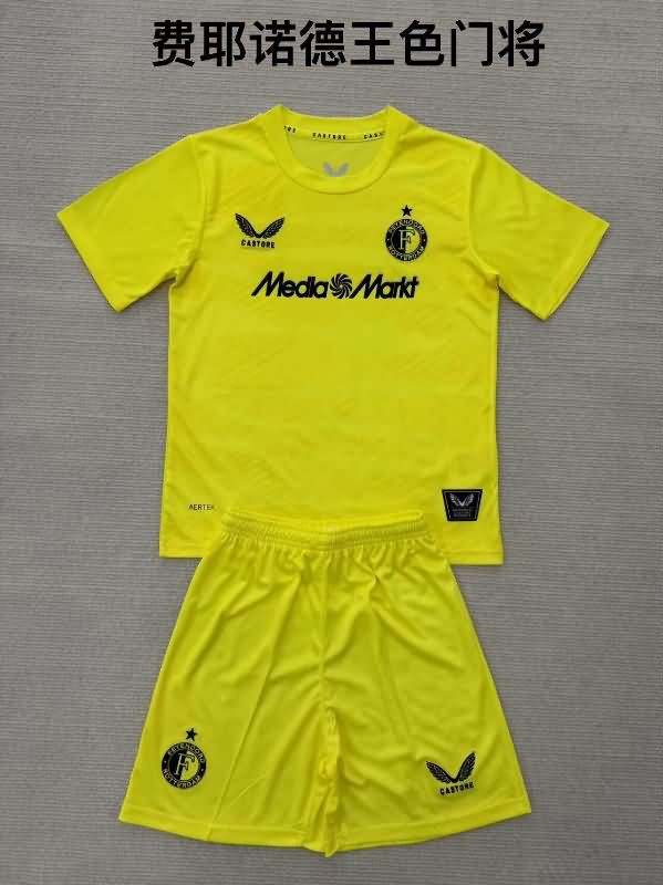 Kids Feyenoord 25/26 Goalkeeper Yellow Soccer Jersey And Shorts