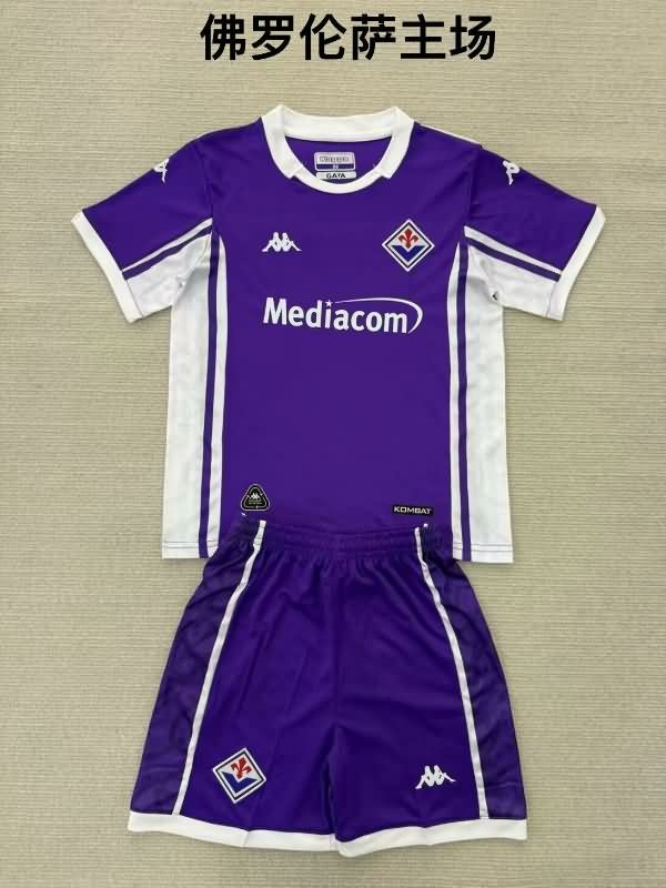 Kids Fiorentina 25/26 Home Soccer Jersey And Shorts