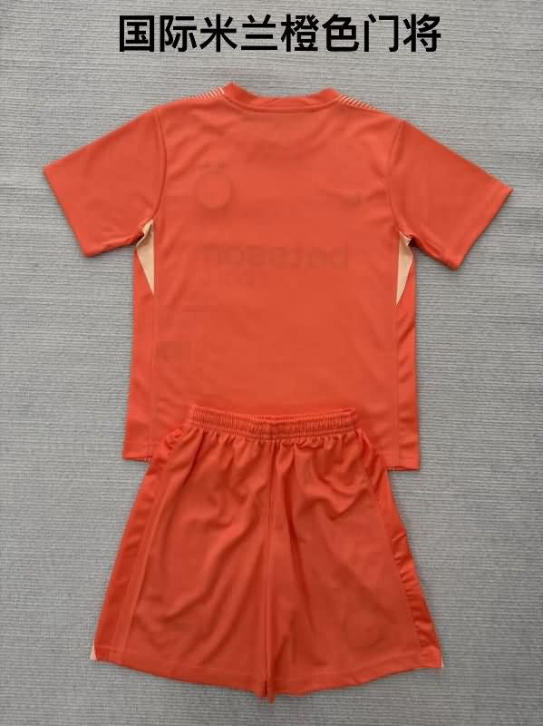 Kids Inter Milan 25/26 Goalkeeper Orange Soccer Jersey And Shorts
