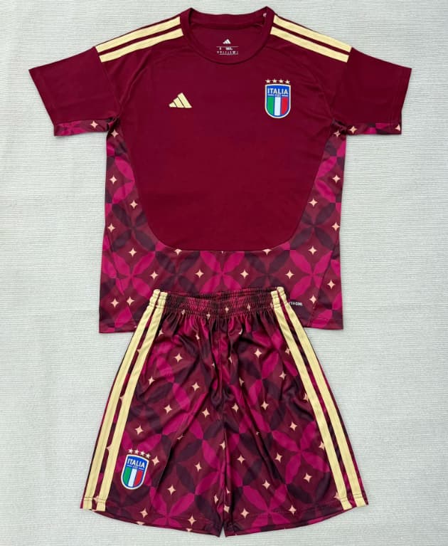Kids Italy 2026 Goalkeeper Red Soccer Jersey And Shorts