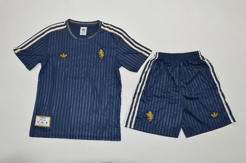 Kids Juventus 25/26 Dark Blue Soccer Jersey And Shorts
