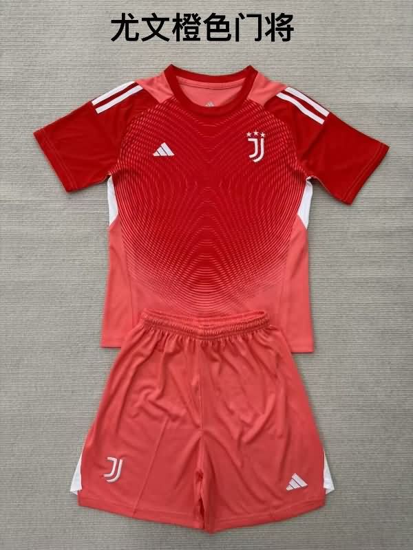 Kids Juventus 25/26 Goalkeeper Red Soccer Jersey And Shorts