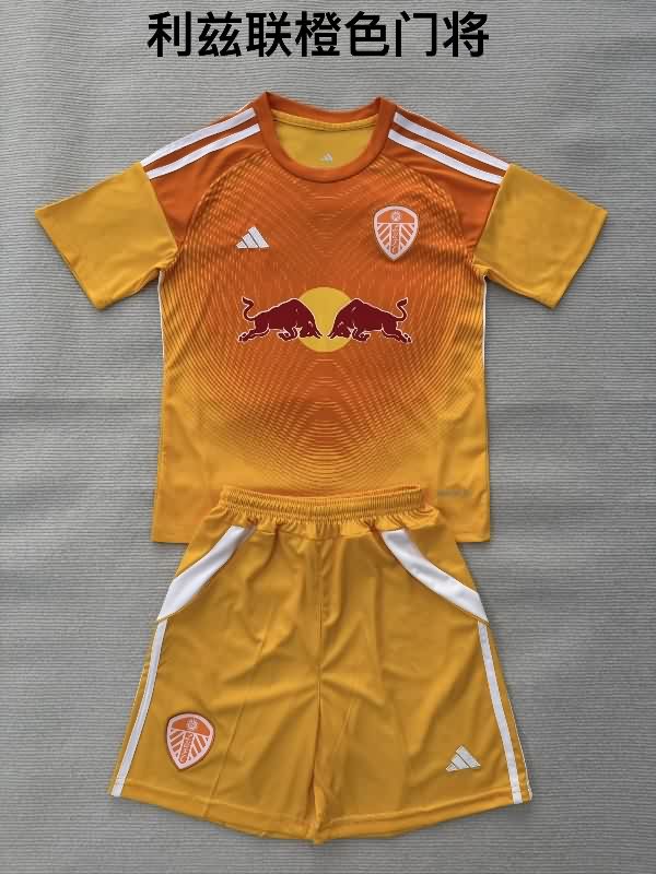 Kids Leeds United 25/26 Goalkeeper Orange Soccer Jersey And Shorts