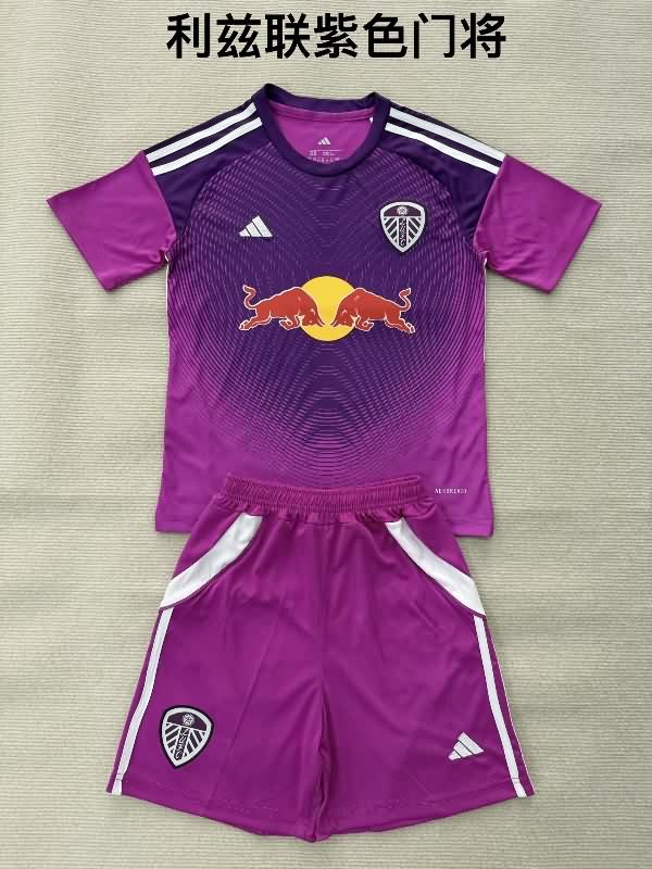 Kids Leeds United 25/26 Goalkeeper Purple Soccer Jersey And Shorts