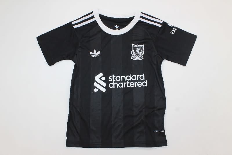 Kids Liverpool 25/26 Goalkeeper Black Soccer Jersey And Shorts 02