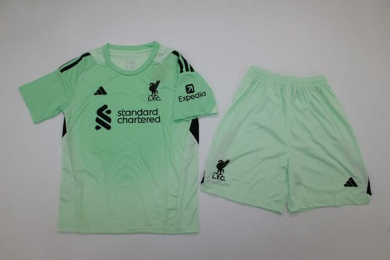 Kids Liverpool 25/26 Goalkeeper Green Soccer Jersey And Shorts Leaked