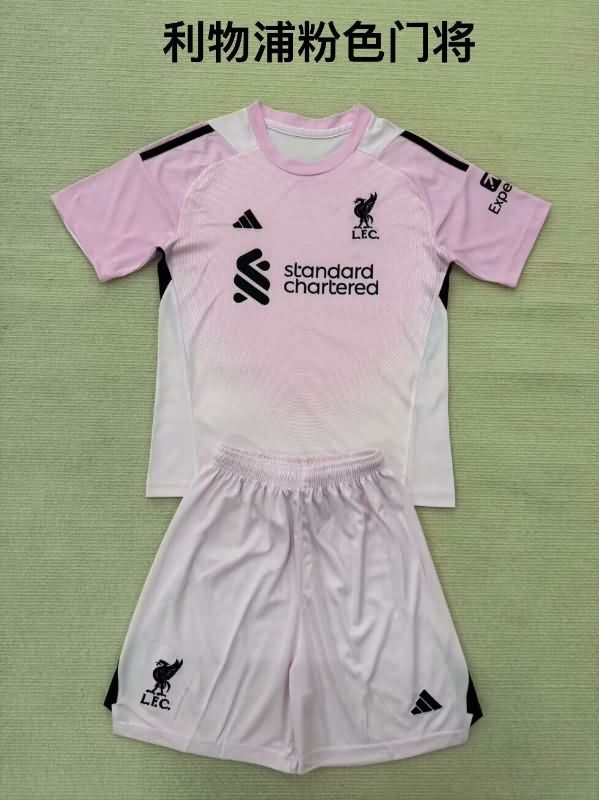 Kids Liverpool 25/26 Goalkeeper Pink Soccer Jersey And Shorts Leaked