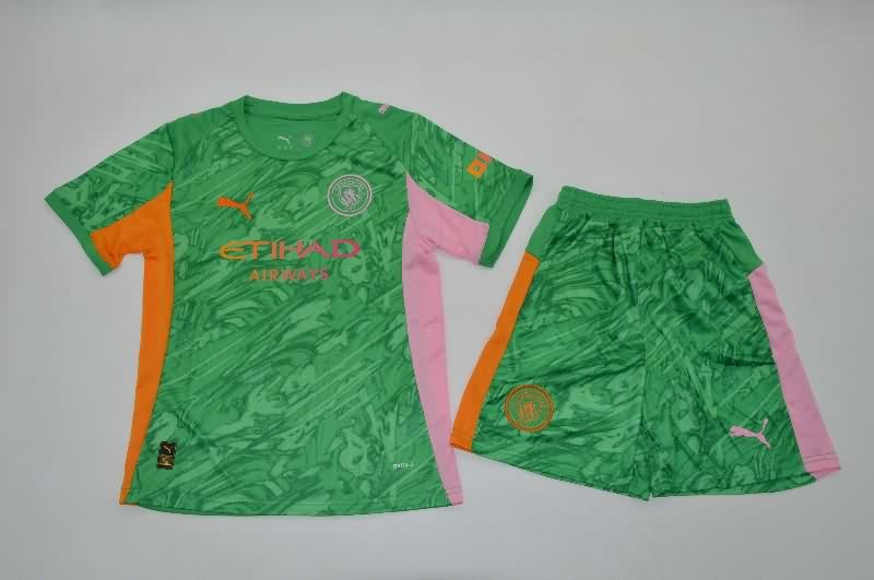 Kids Manchester City 25/26 Goalkeeper Green Soccer Jersey And Shorts