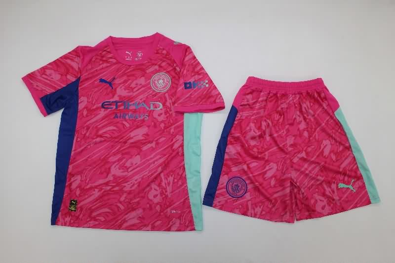 Kids Manchester City 25/26 Goalkeeper Pink Soccer Jersey And Shorts