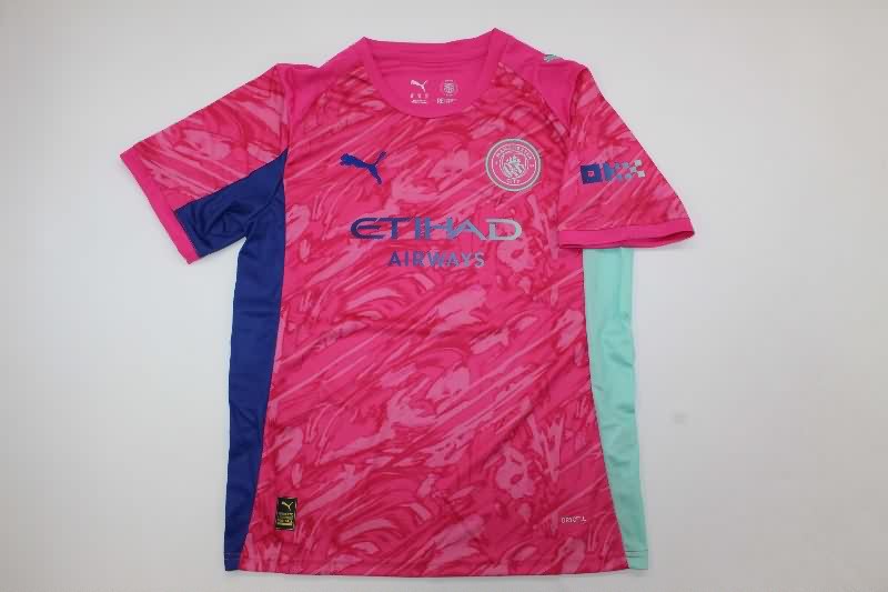 Kids Manchester City 25/26 Goalkeeper Pink Soccer Jersey And Shorts