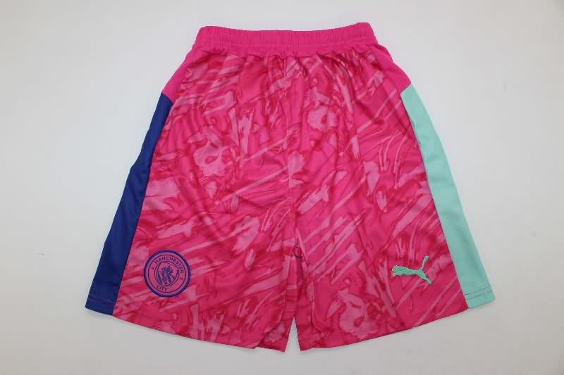 Kids Manchester City 25/26 Goalkeeper Pink Soccer Jersey And Shorts