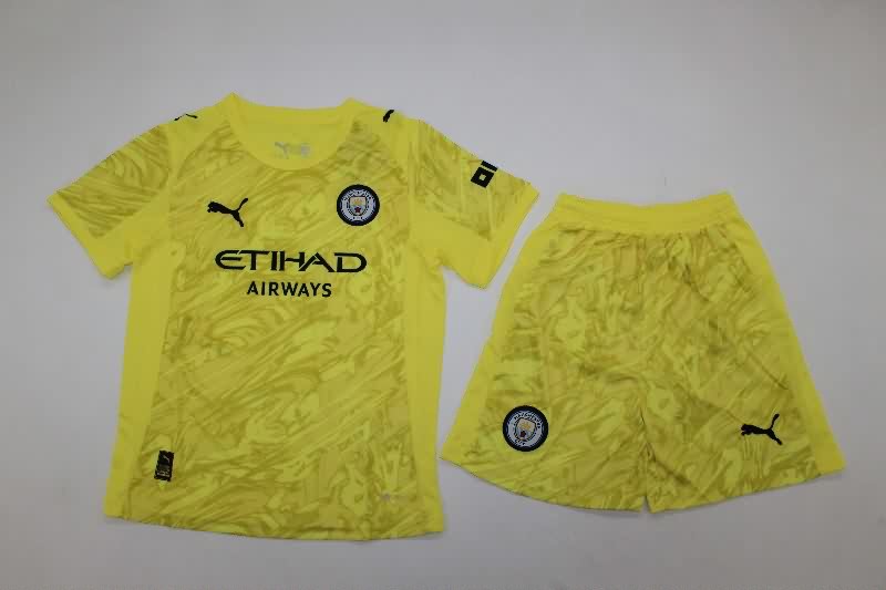 Kids Manchester City 25/26 Goalkeeper Yellow Soccer Jersey And Shorts