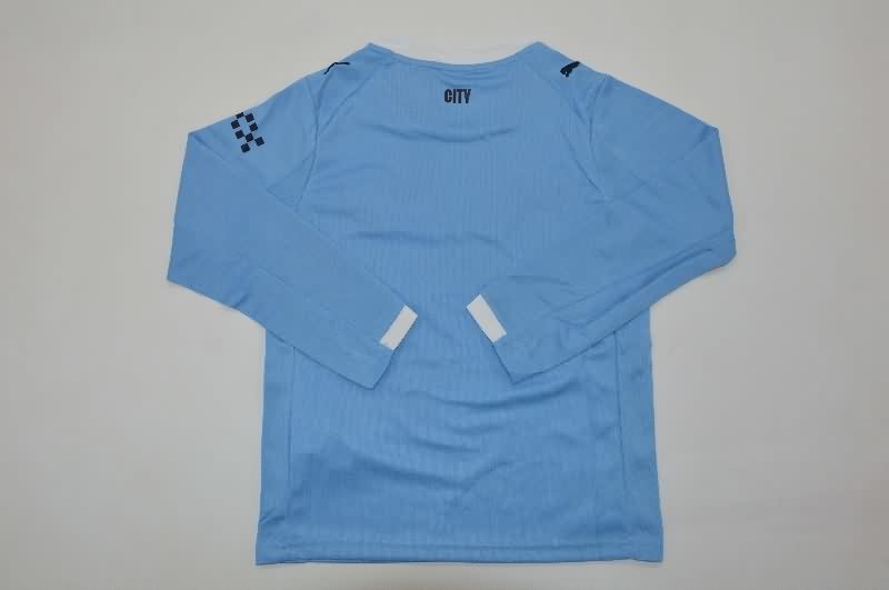 Kids Manchester City 25/26 Home Long Sleeve Soccer Jersey And Shorts