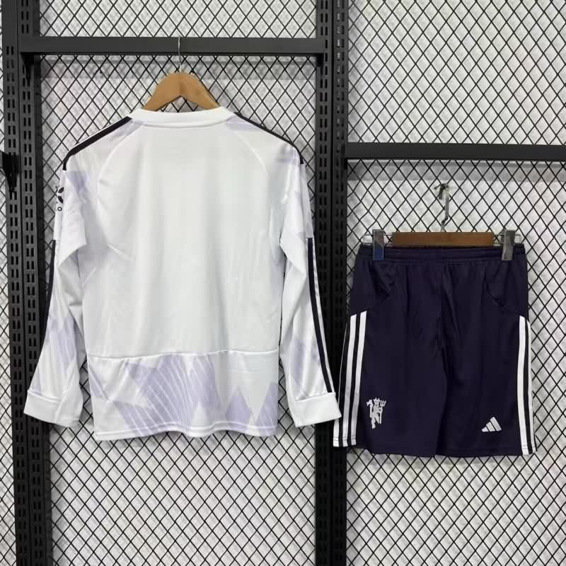 Kids Manchester United 25/26 Away Long Sleeve Soccer Jersey And Shorts