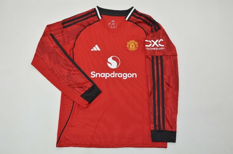 Kids Manchester United 25/26 Home Long Sleeve Soccer Jersey And Shorts