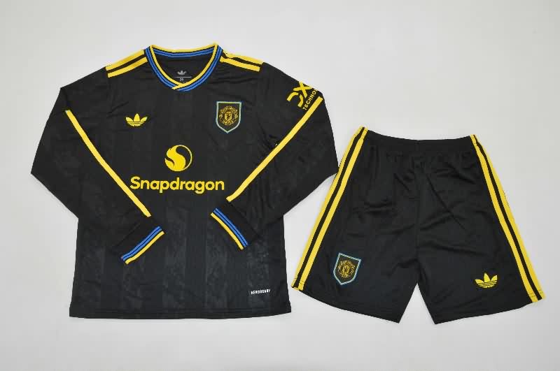 Kids Manchester United 25/26 Third Long Sleeve Soccer Jersey And Shorts