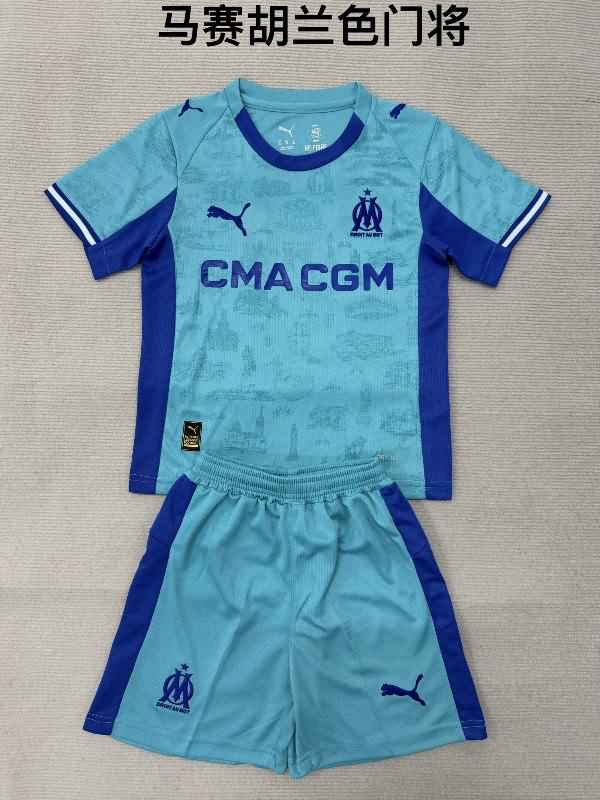 Kids Marseilles 25/26 Goalkeeper Blue Soccer Jersey And Shorts Kids Marseilles 25/26 Goalkeeper Blue Soccer Jersey And Shorts