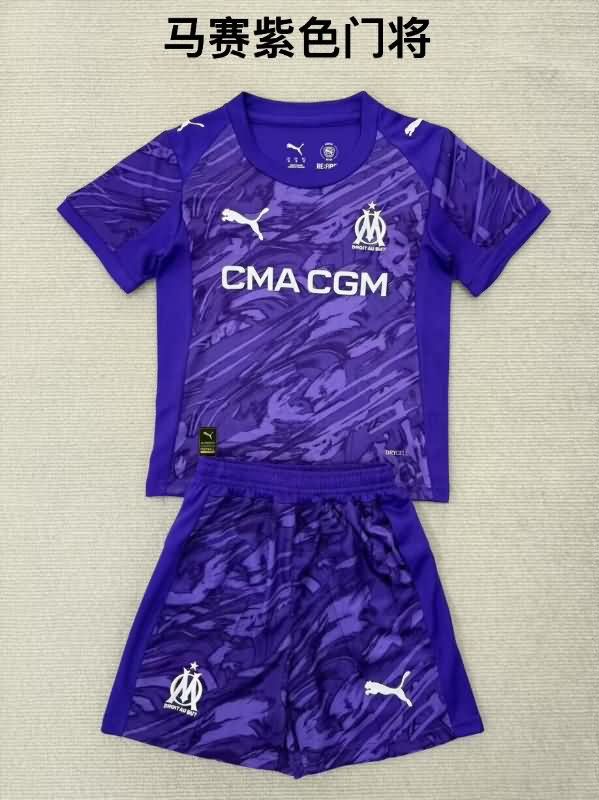 Kids Marseilles 25/26 Goalkeeper Purple Soccer Jersey And Shorts