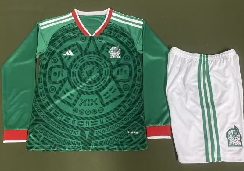 Kids Mexico 2026 World Cup Home Long Sleeve Soccer Jersey And Shorts Kids Mexico 2026 World Cup Home Long Sleeve Soccer Jersey And Shorts