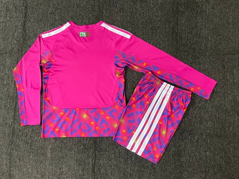 Kids Mexico 2026 Goalkeeper Pink Long Sleeve Soccer Jersey And Shorts