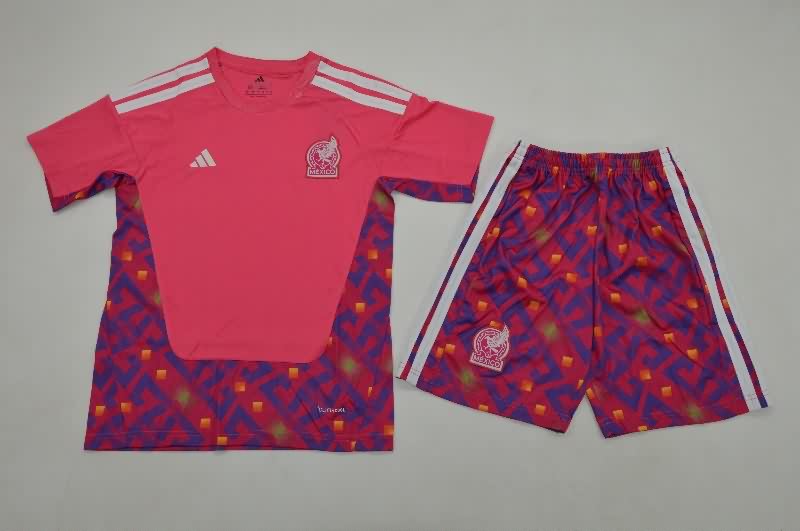 Kids Mexico 2026 Goalkeeper Pink Soccer Jersey And Shorts