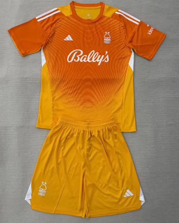 Kids Nottingham Forest 25/26 Goalkeeper Orange Soccer Jersey And Shorts