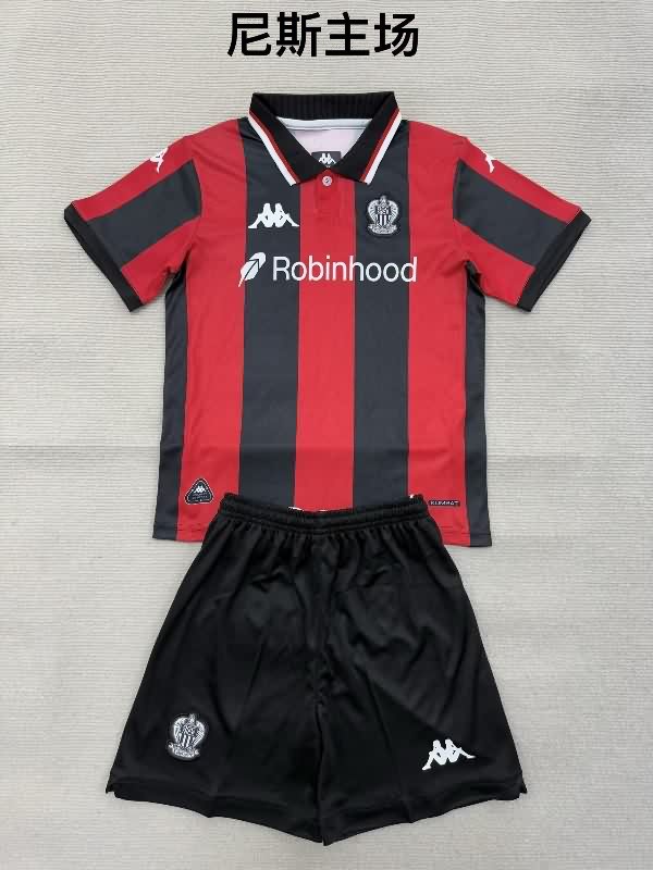 Kids OGC Nice 25/26 Home Soccer Jersey And Shorts Kids OGC Nice 25/26 Home Soccer Jersey And Shorts