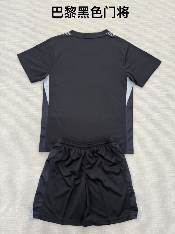 Kids Paris St German 25/26 Goaleeper Black Soccer Jersey And Shorts