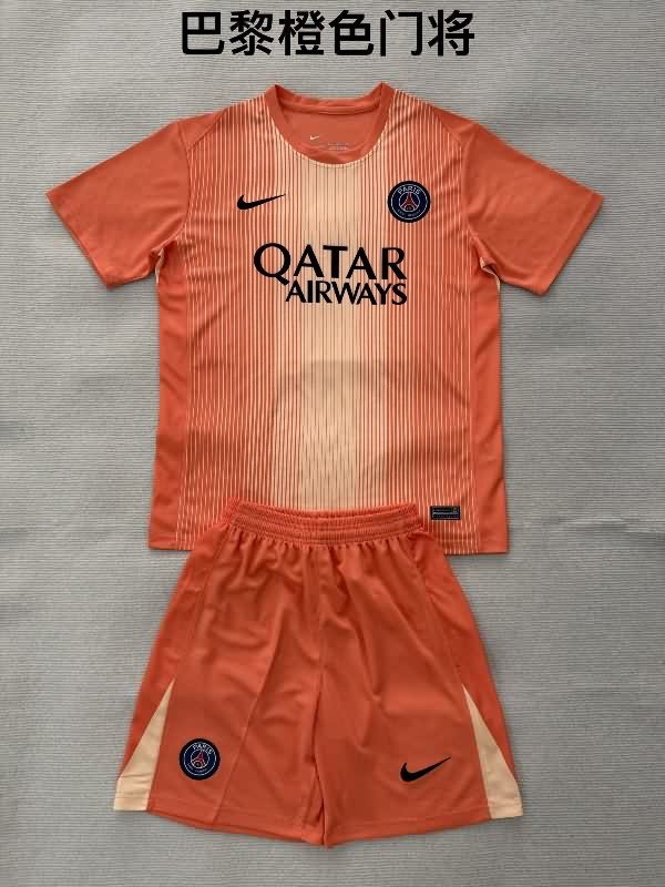 Kids Paris St German 25/26 Goaleeper Orange Soccer Jersey And Shorts