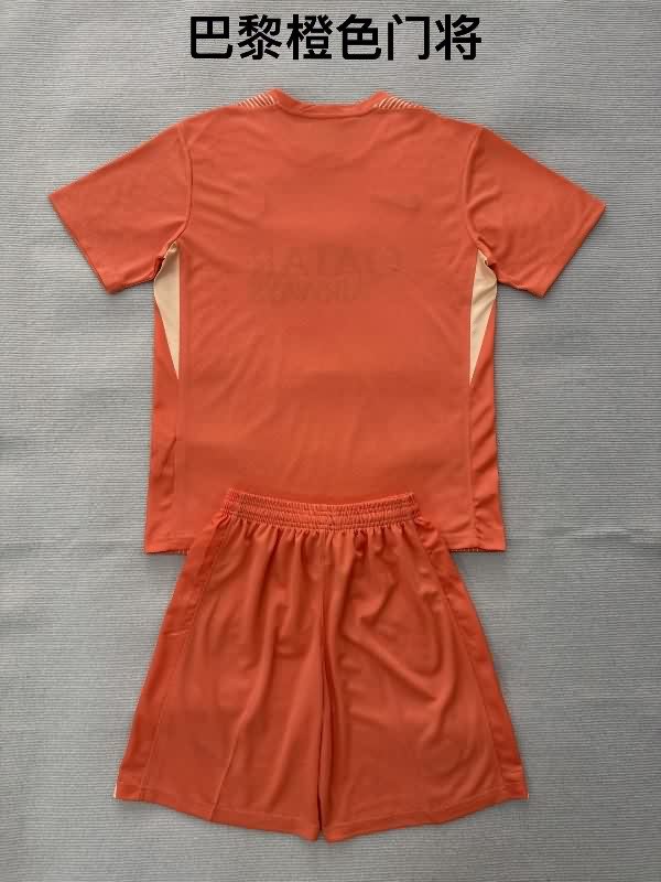 Kids Paris St German 25/26 Goaleeper Orange Soccer Jersey And Shorts
