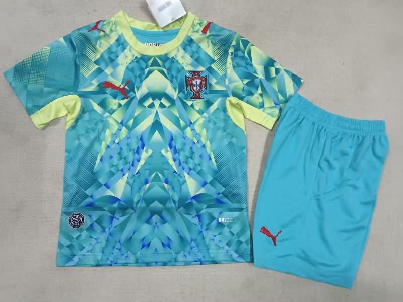 Kids Portugal 2026 Goalkeeper Green Soccer Jersey And Shorts