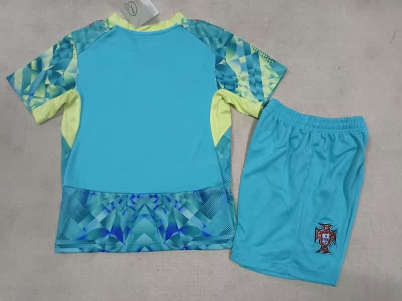 Kids Portugal 2026 Goalkeeper Green Soccer Jersey And Shorts