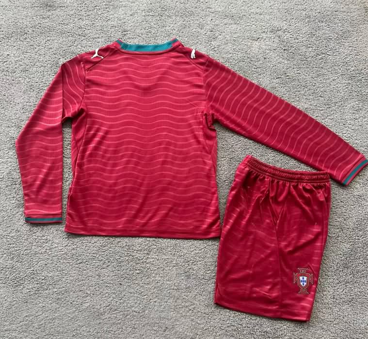 Kids Portugal 2026 World Cup Home Long Sleeve Soccer Jersey And Shorts