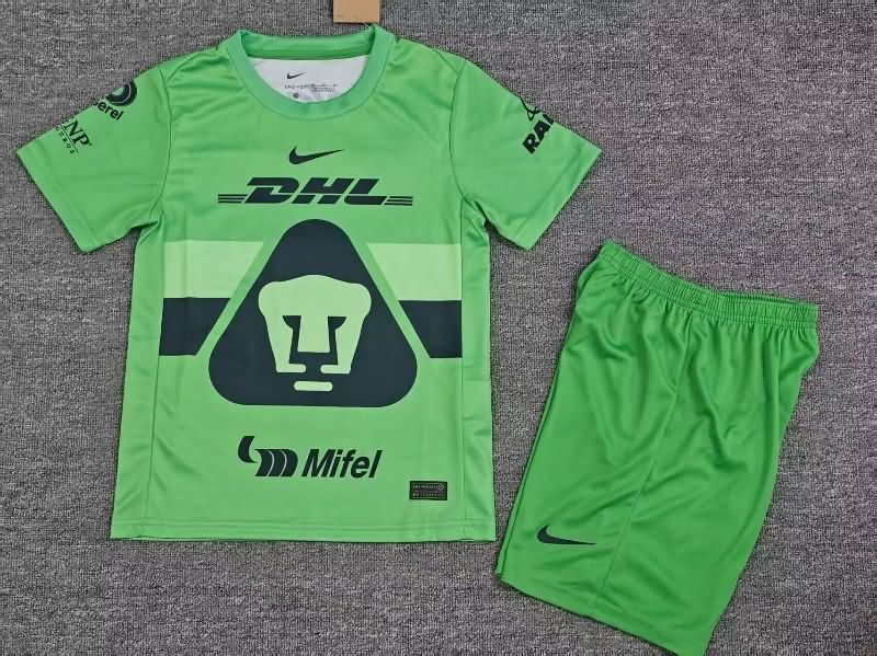 Kids Pumas UNAM 25/26 Goalkeeper Green Soccer Jersey And Shorts