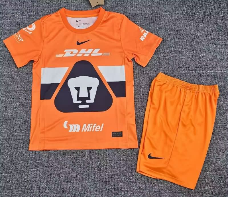 Kids Pumas UNAM 25/26 Goalkeeper Orange Soccer Jersey And Shorts